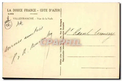 Villefranche - Uitzicht op de Baai — Artistieke Uitgave YVON, n°5/202 — Achterkant