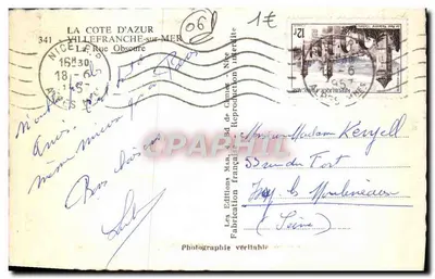 Ulica Obscura — Villefranche-sur-Mer — Wydawnictwo francuskie — Rewers