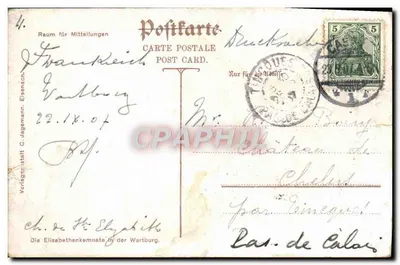 Wnętrze kaplicy na Wartburgu — wydawca C. Jagemann, n° 2713 — Rewers
