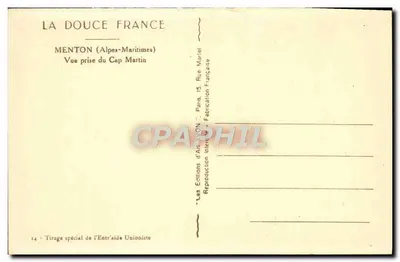 Menton (Alpy Marnitowe) — Widok z Cap Martin — Les Éditions d'Art YON — Rewers