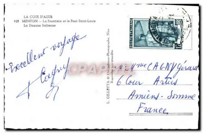 Menton — A Fronteira e o Ponte Saint-Louis — L. Gilletta & Cie, Nice — Verso