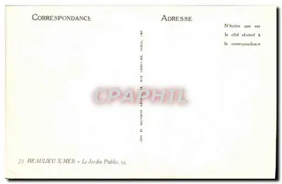 Beaulieu-sur-Mer — Le Jardin Public — Éditeur : Lévy et Noudin, Paris — Rewers