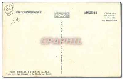 Gorges du Cians (A.M.) — Wewnętrzne Góry i Droga do Beaulieu — Wydawca A.D.I.A. N° 7452 — Rewers