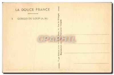Gorges do Loup — Vista panorâmica de um edifício sobre rochedos — Éditions d'Art 'La Douce France' — Verso
