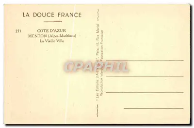 Menton — A Velha Cidade — Les Éditions d'Art 'Yvon' Paris — Verso