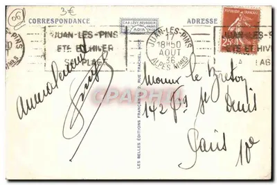 Cap d'Antibes — Juan-les-Pins — A Ponta do Cap — Adia, n°169 — Verso