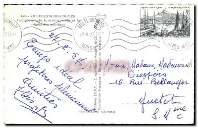 Villefranche-sur-Mer — La promenade, el jardín público y la vegetación exótica — Ediciones S.E.P.T. - Fabricación Véritable — Reverso