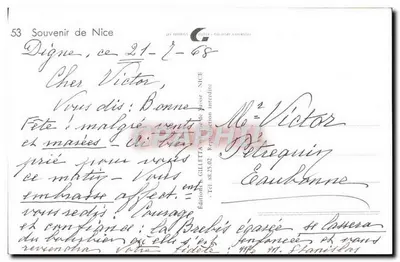 Widok Promenady Anglijskiej w Nicei — Souvenir de Nice — Wydawnictwo GILLETIA — Rewers