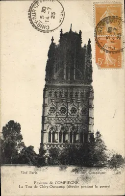 A Torre de Chiry-Ourscamp — destruída durante a guerra — editada por Decelle, Compiègne