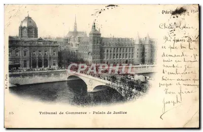 Bilhete postal antigo Tribunal De Commerce Palais De Justice Paris