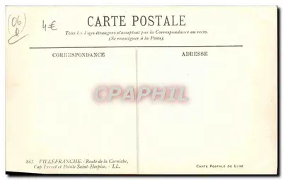 Villefranche-sur-Mer — vista aérea do Cap Ferret e Ponta Saint-Hospice — Carta Postal de Luxo — Verso