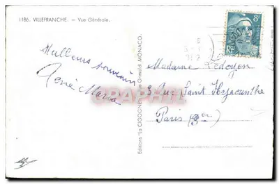 Villefranche — Vista General — Ediciones 'la Cigogne' de Grimaldi Monaco — Reverso