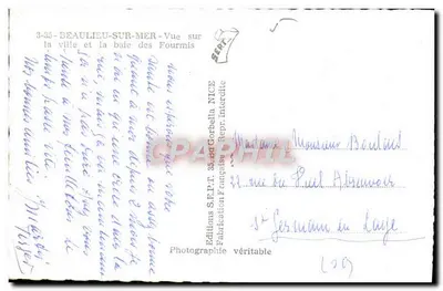 Beaulieu-sur-Mer — Widok na miasto i zatęcz Bieży — Wydawnictwo S.E.P.T. NICE — Rewers