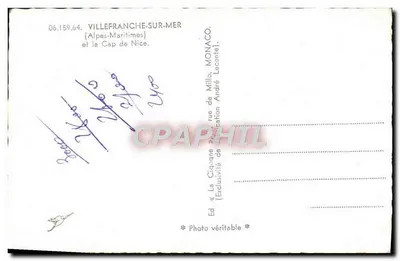 A Cegonha — Villefranche-sur-Mer (Alpes-Maritimes) e o Cabo de Nice — Ed. A Cegonha, Mônaco — Verso