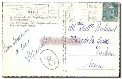 Promenade des Anglais i Pointe du Mont Boron — Nice — Wydawca Estel, nr 1535 — Rewers