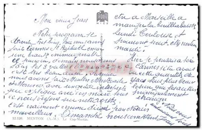 Vista aérea de Menton — O Cabo Martin — editor ADIA, NICE, n°12.126 — Verso
