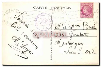 Menton — Widok z Cap Martin między sosnami — L. Gilletta et Cie, Nice — Rewers