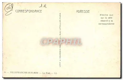 Villefranche-sur-Mer — O Porto — Editor Lévy & Neurdein — Verso