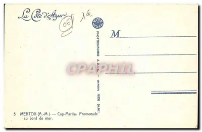 Cap-Martin — Promenada nad morzem — Photochrome A.D.L.A. (Nice) — Rewers