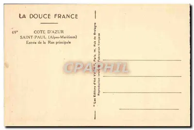 Saint-Paul - Entrada da Rue principal — Côte d'Azur — Éditions d'Art Yvon, n°69 — Verso