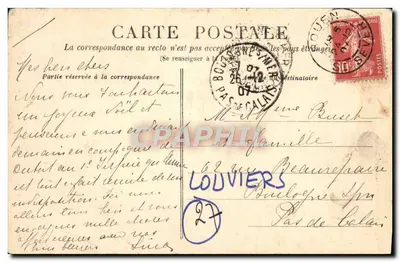 Stara pocztówka Louviers Katedra Porche — Rewers