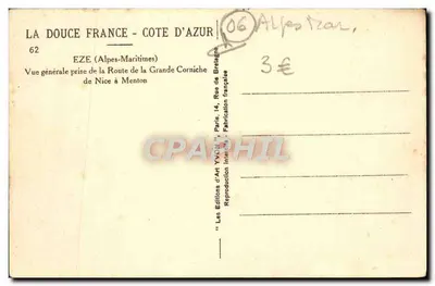 Eze — Algemene uitzicht genomen vanaf de Route de la Grande Corniche van Nice naar Menton — Edities d'Arte Yvon, Parijs — Achterkant