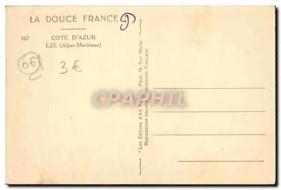 Éze — Panoramiczny widok na morze i wzgórza — Wydawnictwo Sztuki Yvelines, nr 307 — Rewers