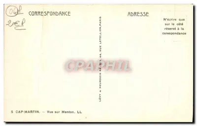 Cap Martin — Widok na Menton — Lévy & Neurdein, Paryż — Rewers
