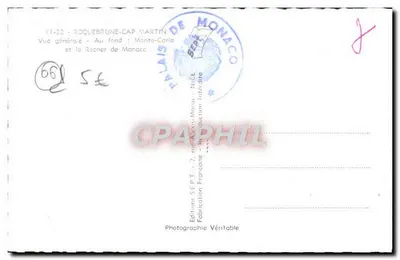 Vue geral - No fundo: Monte-Carlo e o Rocher de Monaco — Éditions SEPT - 2, fabricação francesa — Verso