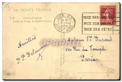 Wejście do wsi PEIRA-CAVA — Côte d'Azur — Éditions d'Art Yvon — Rewers