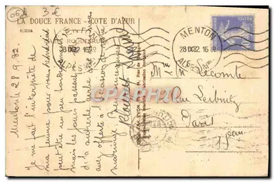 Widok z Côte d'Azur — Menton — wydawca Yvon, n°6/234 — Rewers