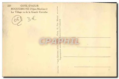 Roquebrune (Alpes-Maritimes) — Wioska widziana z Wielkiej Corniche — Wydawnictwo Sztuki VON, Paryż — Rewers