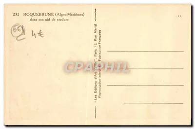 Roquebrune (Alpy Marnitowe) — w swoim zielonym gnieździe — Les Editions d'Art YVON, Paryż — Rewers