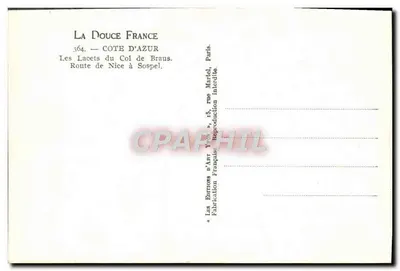 Les Lacets du Col de Braus — Trasa z Nicei do Sospel — Wydawca Les Borrions d'Art, Paryż — Rewers