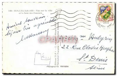 Beaulieu-sur-Mer — Widok na miasto i zatokę Fourniès — Wydawnictwo S.E.P. - 3-35 — Rewers