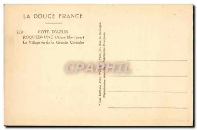 Roquebrune-Cap-Martin — Widok na wieś z Grande Corniche — Wydawnictwo Art Yvonne, Paryż — Rewers