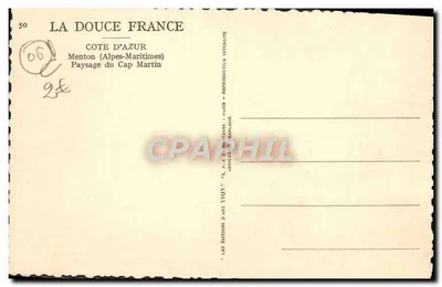 Pejzaż Cap Martin — Menton (Alpy Mарitimes) — Éditions d'Art Yvon, Paryż — Rewers