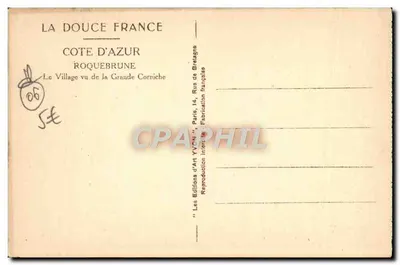 Roquebrune-Cap-Martin — Widok wioski z Wielkiej Corniche — Wydawnictwo Sztuki YVON, Paryż — Rewers