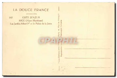 Nice — Les Jardins Albert 1er et le Palais de la Jetée — Éditions d'Art YVO — Rewers