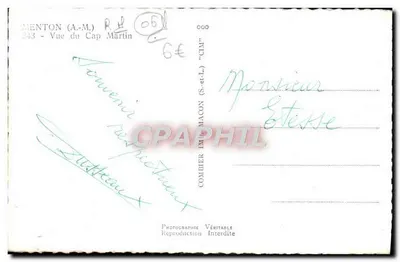 Menton (A-M.) - Vista del Cap Martin — Fotografía de CIM — n° 343 — Reverso