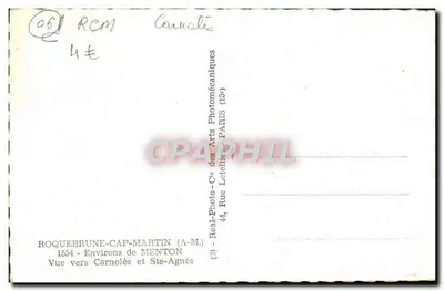 Widok ku Carnolès i Ste-Agnès — ROQUEBRUNE-CAP-MARTIN — Real-Photo-Cie des Arts Photomécaniques — Rewers