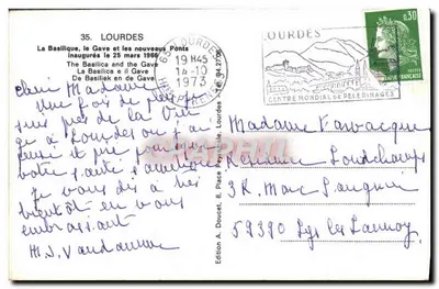 Lourdes — Bazylika, rzeka Gave i nowe mosty — Wydawnictwo A. Doucet, Lourdes — Rewers