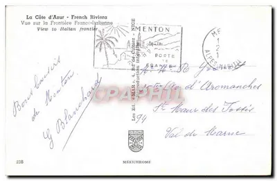 Uitzicht op de Franse-Italiaanse grens — Menton — Uitgever Mexichrome n°238 — Achterkant