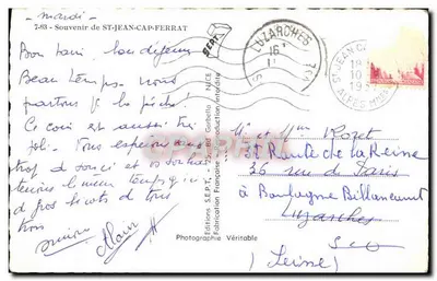 Saint-Jean-Cap-Ferrat — widok panoramiczny — Souvenir de S.E.P.T. n°7-63 — Rewers