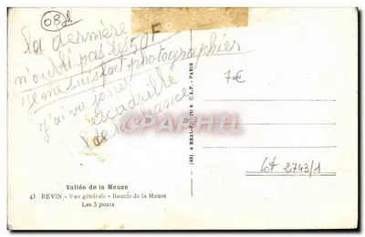 Bilhete postal antigo Revin Vista Geral Curva da Meuse Os 3 pontes — Verso