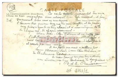Étang des Loges — La Chapelle-Baton (Deux-Sèvres) — wydawca C. P. A. (C. P. A. 79) — Rewers