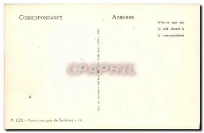 Eze — Panorama pris de Bellevue — Éditeur Lévy et Noubben, Paris — Rewers