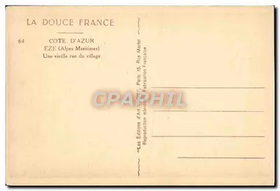 Éze — Stara ulica wioski — wydawca: Les Éditions d'Art Avon — Rewers