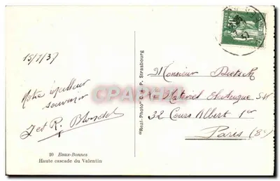 Cachoeira alta do Valentin — Eaux-Bonnes — "Real-Photo" G. P. Strasbourg n°20 — Verso