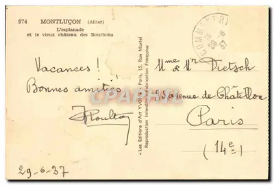 Montluçon (Allier) — Esplanada i stary zamek Bourbons — Les Éditions d'Art Yvot, Paris — Rewers